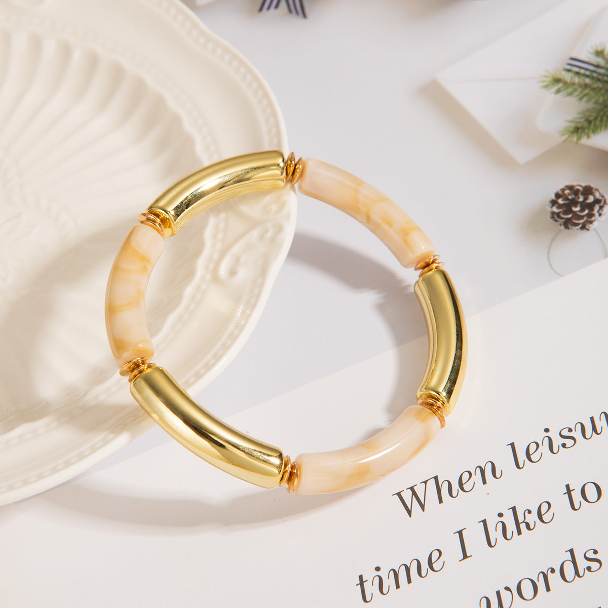 Wholesale Tube Beads Elastic Bracelet Acrylic Double Color Bracelet